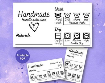 Handmade Printable Care Labels for Crochet and Knit, Printable Care Cards, Care Tag, Handmade label, PDF, Instant download