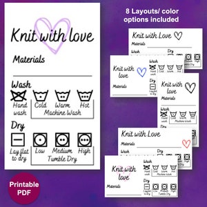 Stricken mit Liebe druckbare Pflegekarten, druckbare Strickpflegeetiketten, Strickpflegeetikett, Stricken mit Liebesetikett, PDF, Sofortiger download