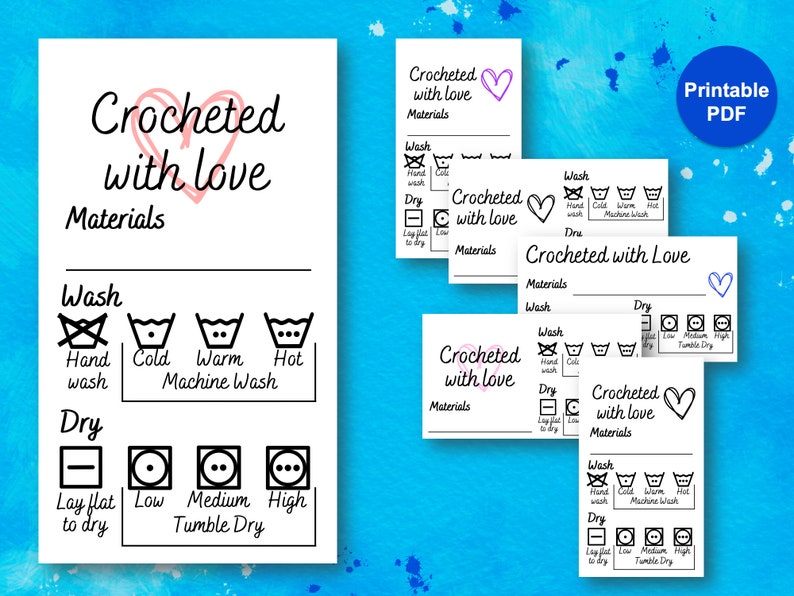 Crocheted With Love Printable Care Cards, Printable Crochet Care Labels