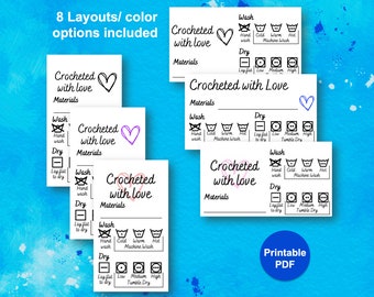 Crocheted with Love Printable Care Cards, Printable Crochet Care Labels, Crochet Care Tag, Crocheted with Love label, PDF, Instant download