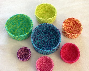Crochet Nesting Bowls Pattern / Tutorial: Set of 7 Colorful Nested Crochet Basket Pattern - Instant Download