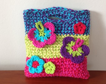 Butterfly Crochet Bag Pattern / Tutorial: Colorful Girl's Purse with Butterfly and Flower Appliqués - Butterflies - Instant Download