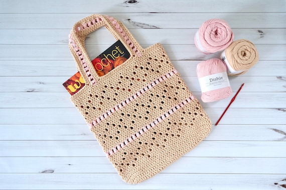 Crochet Tote Bag Pattern Tutorial: Filet Crochet Pattern, Filet