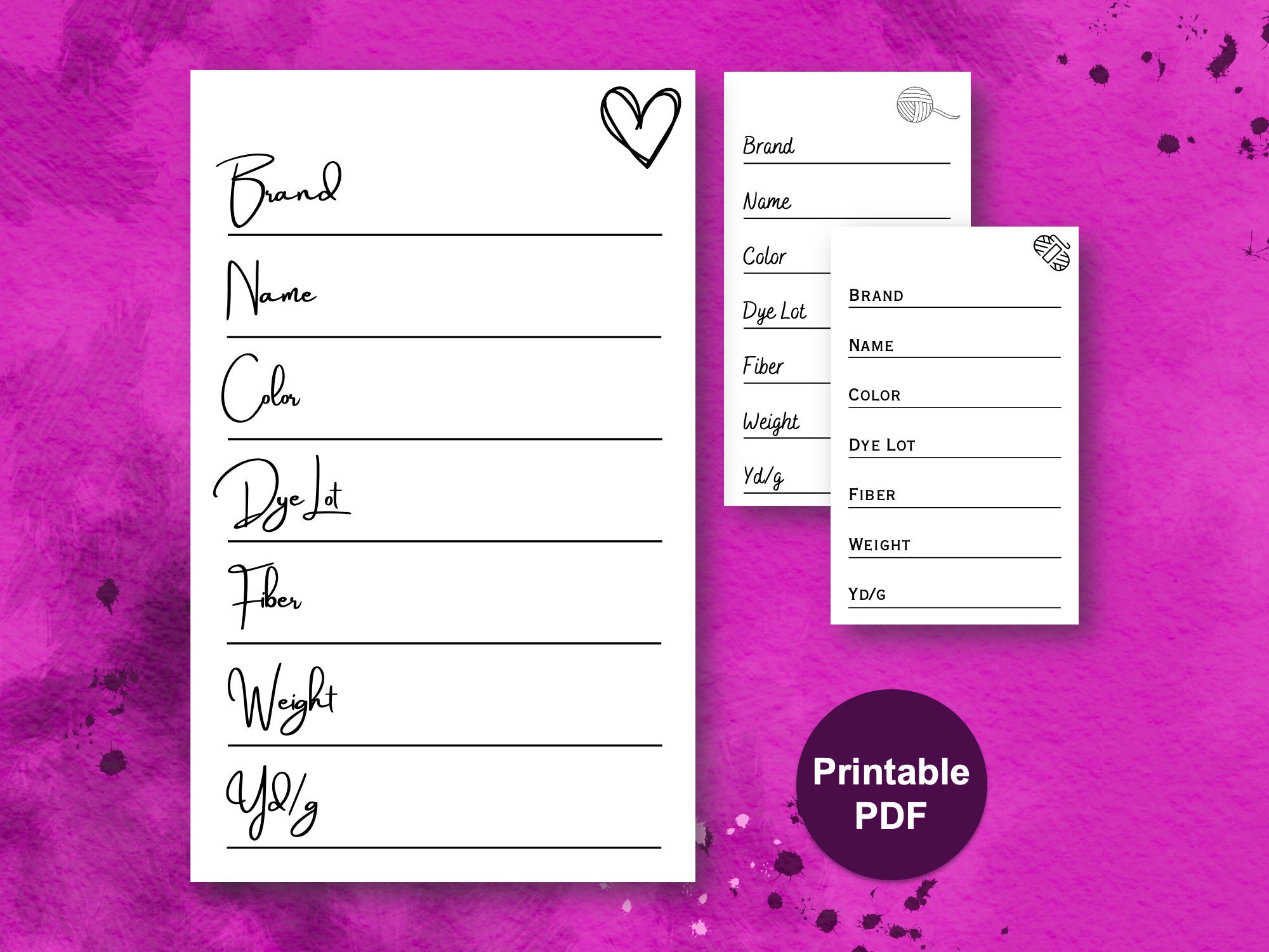 Printable Yarn Labels Printable Yarn Cards Yarn Information - Etsy