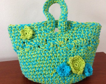 Round Flower Crochet Bag Pattern / Tutorial: Colorful Girl's Purse Pattern with Big and Small Flower Appliqués - Instant Download