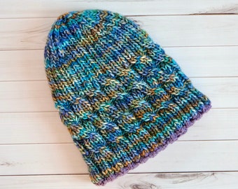 Double Twist Aran Weight Cable Hat Knitting Pattern for Child and Adults, Knit Beanie Pattern