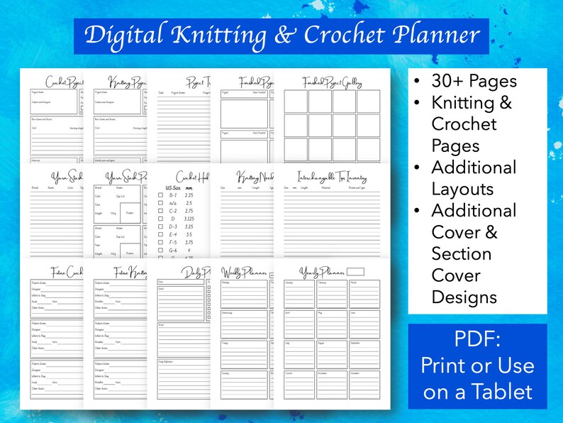 Knitting and Crochet Planner PDF, Knitting Journal, Printable Crochet Planner, Yarn Craft Planner, PDF Download image 2