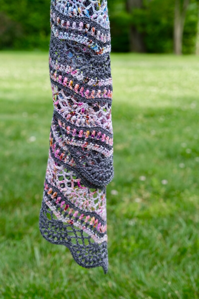 Gradient Crochet Shawl Pattern: Lace Rainbow Crochet Shawl, Lace Shell Puff Stitch, Rectangular Shawl Instant Download image 8
