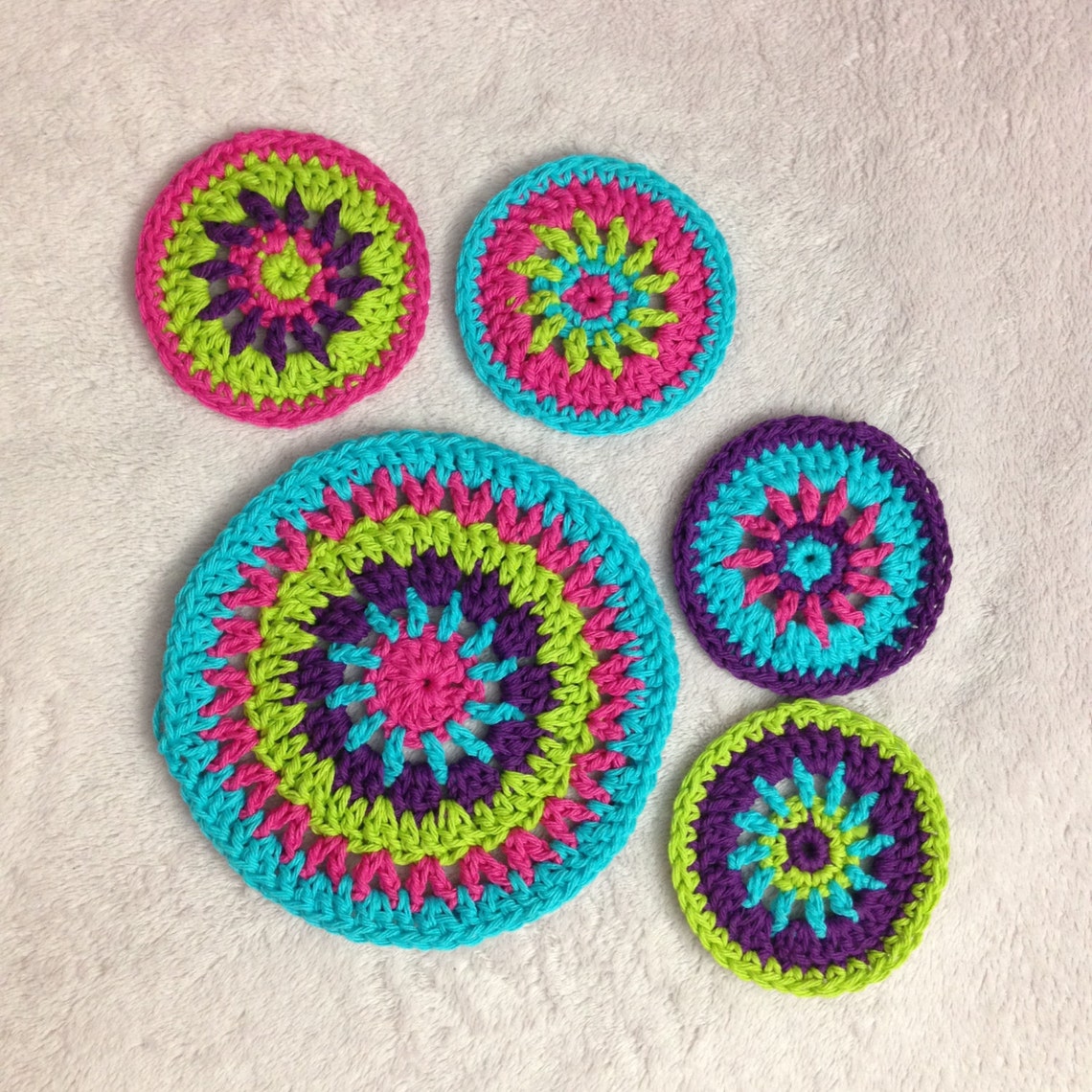 Colorful Circle Coaster Crochet Pattern Crochet Coaster Set Etsy