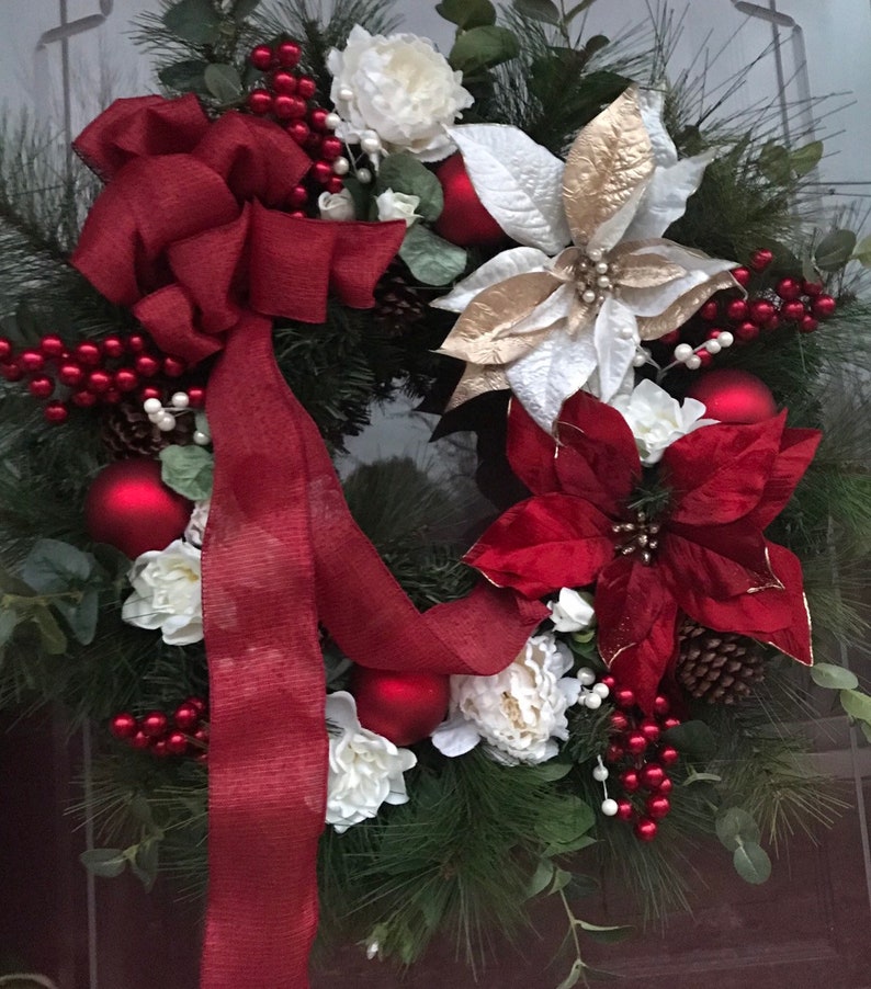 Pointsettia Flower Arrangement Holiday Cheer Decoration Red And