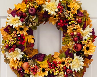 Fall Door Wreath, Thanksgiving Table Arrangement, Autumn Lantern Decor, Fall Kitchen Flowers, Autumn Decor,