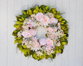 Pink Spring Wreath for Door Peony Decor for Wall Mothers Day Birthday Gift Roses Wreath for Home