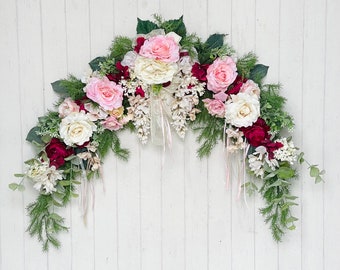 Spring Pink Rose Swag Table Garland Arrangement Mantel Decor Nursery Crib Wall Art Year Round horizontal Swag above bed Floral Wedding Arch