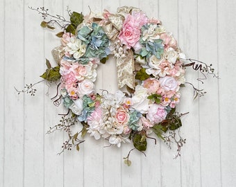 Spring Elegant  Wreath for Front Door Easter Wreath Pink Nursery Wall Decor Year Round Decoration Birthday New Home Gift for Mom Wife