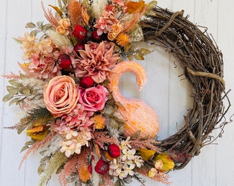 Fall Wreath for front Door with Berries  Farmhouse Decor with Orange Thistles Neutral Thanksgiving Harvest Halloween Gourd Nrw home gift