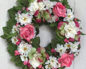 Small Pink Candle Wreath , Flower Wreath Candle Holder, Small wreath for table, gift for her