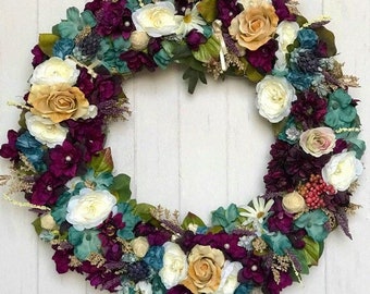 Victorian Winter Wreath Decor Wall Wreath Year Round Wreath Gift Table Candle Flowers