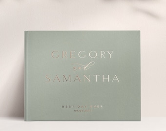 Sage Wedding Guest Book, Sage Green and Rose Gold Foil Wedding Guestbook, Personalized Guest Book Wedding Guest Book Wedding Photo Book