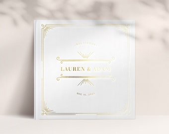 Gatsby Inspired Wedding Guest Book, White and Gold Sign in guest book, Photo guest book, Art Deco Guest Book