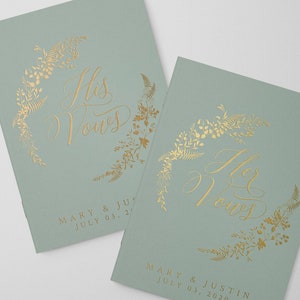 Sage Green Vow Books, Personalized Wedding Vow Books, Custom Wedding Vow Booklets, White and Gold Vow Books, Vow Books Set, Gift for Couple
