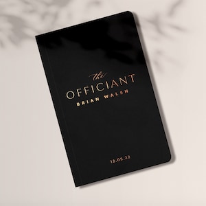 Personalized Wedding Officiant Book or Gift for Officiant, Black and Rose Gold Minimalist Officiant Book