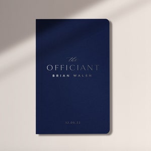 Personalized Navy Blue and Silver Foil Wedding Officiant Book or Gift for Officiant