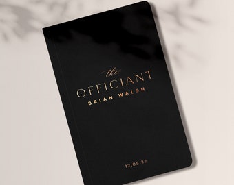 books and journals Personalized Wedding Officiant Book or Gift for Officiant, Black and Rose Gold Minimalist Officiant Book