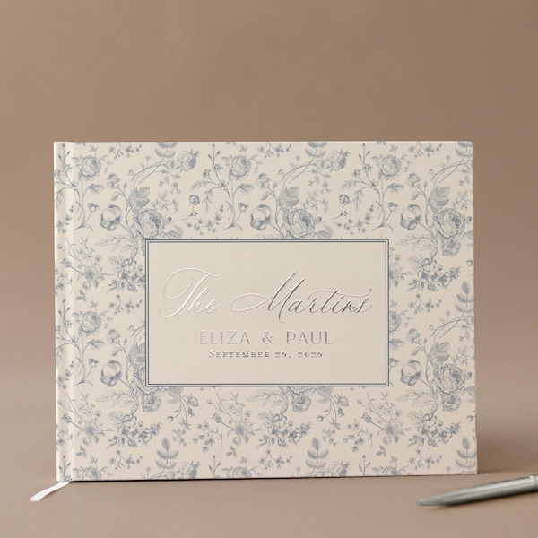 Personalized Wedding Guest Book French Toile Bridal Gift Polaroid Book Wedding Decor Blue Floral Scrapbook Gift Anniversary Keepsake