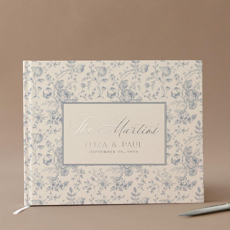 Personalized Wedding Guest Book French Toile Bridal Gift Polaroid Book Wedding Decor Blue Floral Scrapbook Gift Anniversary Keepsake