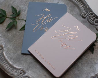 Personalized Wedding Vow Books, Blush Pink Wedding Vow Booklets, Rose Gold Vow Book Set, Dusty Blue Vow Books