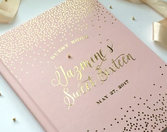 Quinceanera Guest Book, Sweet Sixteen Guest Book, Blush and Gold Foil Guest Book - Custom Guestbook - Wedding Guest Book - photo book