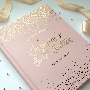 Quinceanera Guest Book, Sweet Sixteen Guest Book, Blush and Gold Foil Guest Book - Custom Guestbook - Wedding Guest Book - photo book