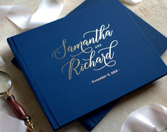 GB 180 Navy Wedding Guest Book Custom Guestbook Navy Blue Wedding Guest Book Silver Foil Wedding Guest Book Color Choices Available
