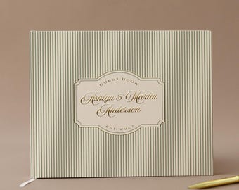 Custom Pinstripe Wedding Guestbook Green Polaroid Photo Album Vintage Wedding Signature Memory Book Bride Groom Gift Personalized
