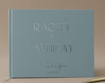Personalized Guest Book Dusty Blue Custom Wedding Guestbook Signing Book for Reception Engagement Party Modern Blank Page Scrapbook