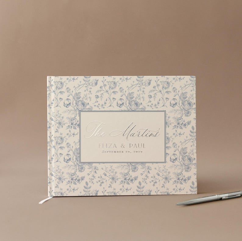 Personalized Wedding Guest Book French Toile Bridal Gift Polaroid Book Wedding Decor Blue Floral Scrapbook Gift Anniversary Keepsake