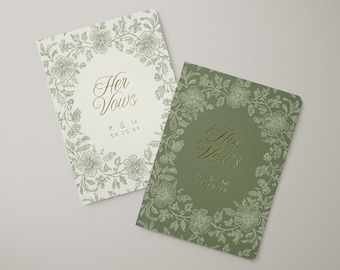 His and Her Custom Vow Books For Wedding Unique Vow Journals Personalized Couple Gift Keepsake Olive Green and Gold Vows Book Set of Two
