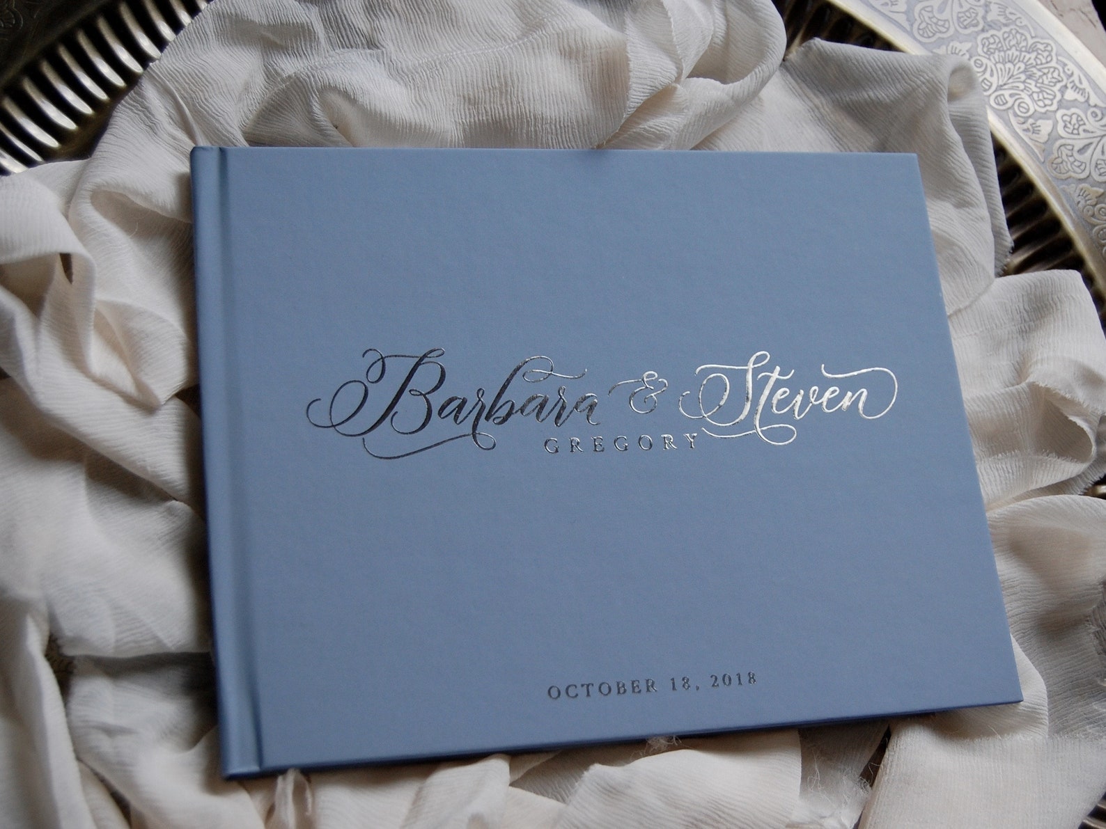 Wedding Guest Book Dusty Blue Silver Foil Blue Wedding Etsy