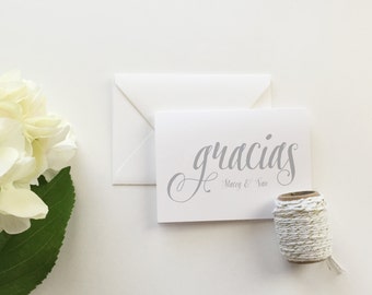 Gracias Wedding Thank You Cards (set of 10) - Personalized thank you cards - Gracias thank you cards - modern calligraphy cards