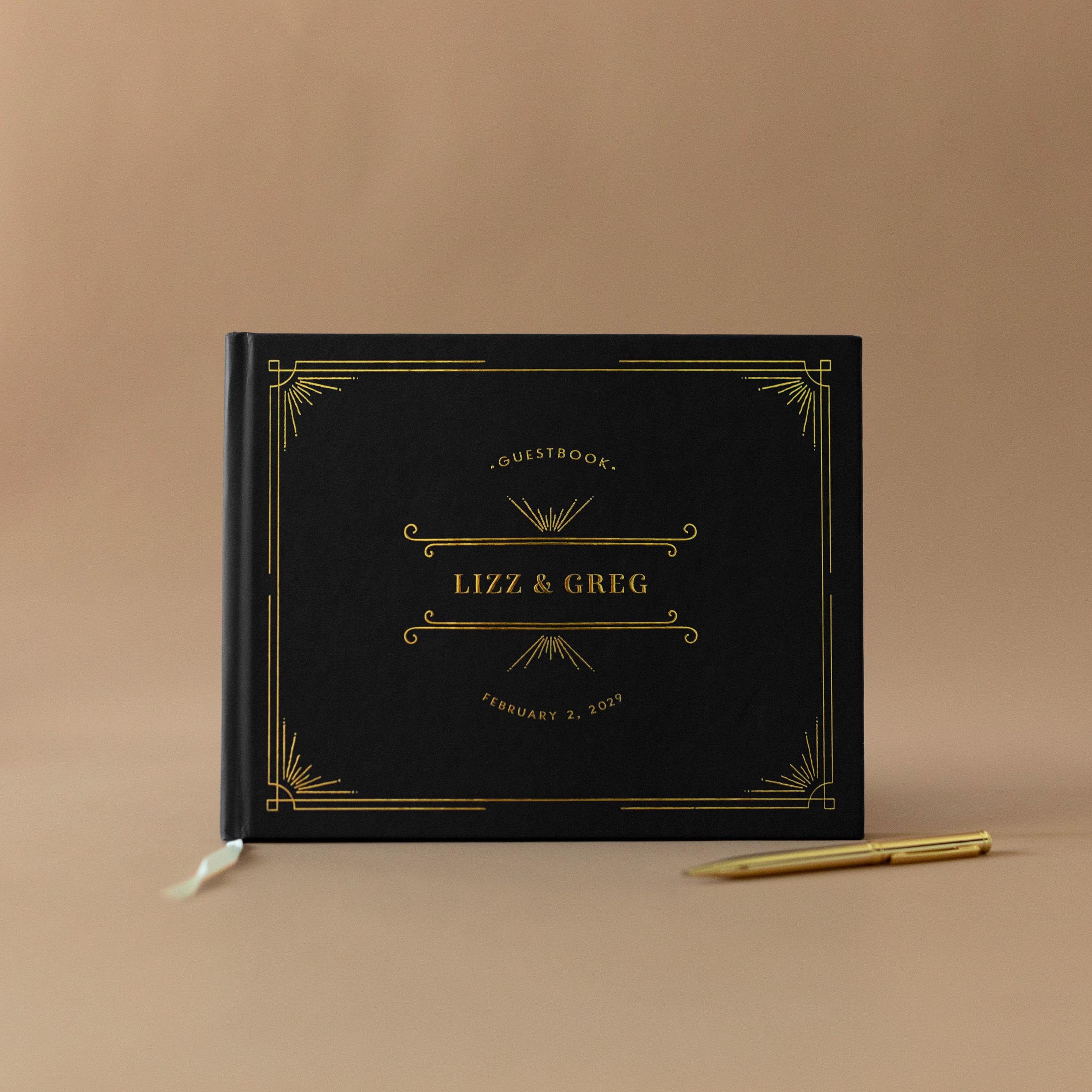 Real Foil Wedding Guest Book - Art Deco Guest Book, Art Deco Wedding, Black Guest Book, Black Gold Wedding, Gold Foil Wedding Guest Book