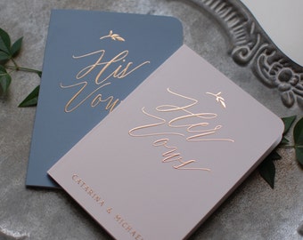Personalized Wedding Vow Books, Blush Pink Wedding Vow Booklets, Rose Gold Vow Book Set, Dusty Blue Vow Books
