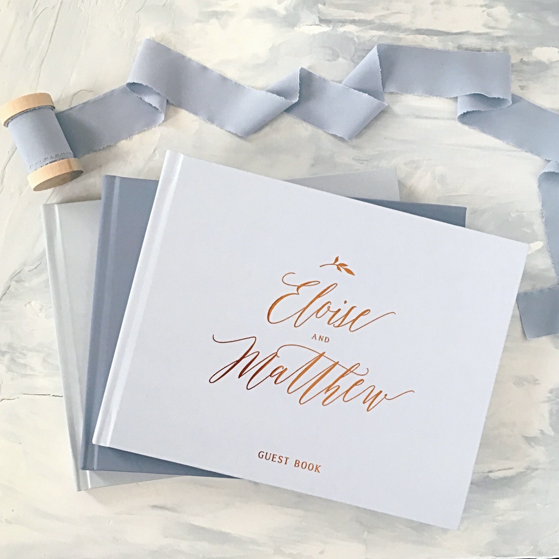 Wedding Guest Book Dusty Blue Silver Foil Blue Wedding Etsy