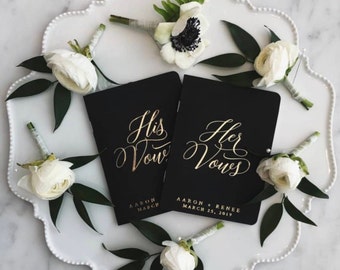 Black Personalized Wedding Vow Books, Custom Wedding Vow Booklets, Black and Gold Vow Books