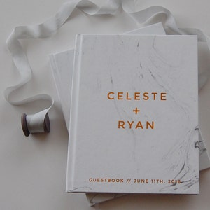 Marble and Real Copper Foil Wedding Guest Book - Custom Wedding Guestbook - Wedding Guest Book - Personalized wedding keepsake - photo book image 8