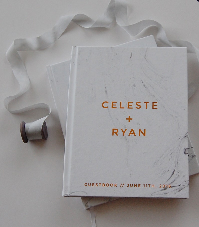 Marble and Real Copper Foil Wedding Guest Book - Custom Wedding Guestbook - Wedding Guest Book - Personalized wedding keepsake - photo book image 8