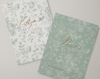Personalized Toile Sage Wedding Vow Books for Ceremony Bridal Gift for Bride Wedding Keepsake Design Floral Accent Custom Journal Wedding