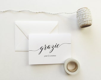 Grazie Wedding Thank You Cards (set of 10) - Personalized thank you cards - Grazie thank you cards - modern calligraphy cards