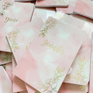 Personalized Notebook, Gold Foil Notebook, Bridesmaid Gift, Personalized Bridesmaid Notebook, Pink Watercolor Notebook, Bridesmaid Gift