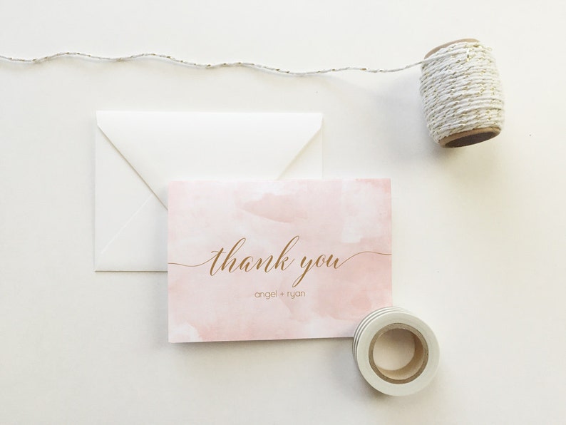 Blush Pink Watercolor Thank You Cards set of 10 Personalized thank you cards thank you cards custom thank you card image 1