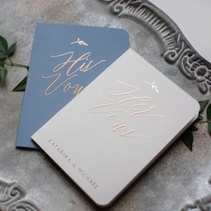 Personalized Wedding Vow Books, Custom Wedding Vow Booklets, Dusty Blue and White Vow Books, Set of 2 Vow Books